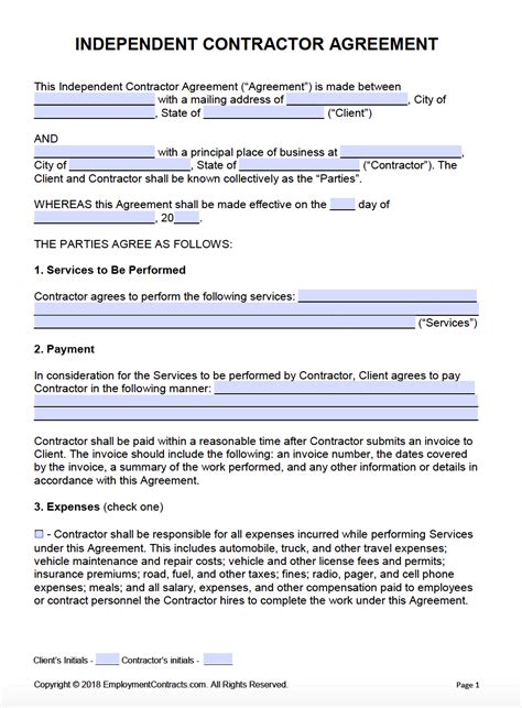 Free Independent Contractor Agreement Pdf Word