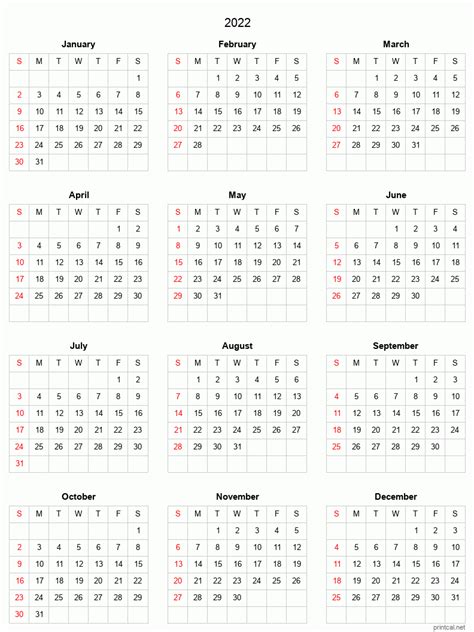 2022 Calendar Printable Pdf 2022 Calendar Printable One Free Blank