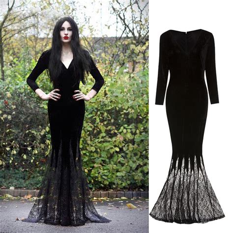 ~adult Women Gothic Halloween Morticia Addams Ghost Witch Costume