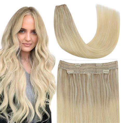 Halo Hair Extensions Real Human Hair Balayage Blonde Nordic Youngsee