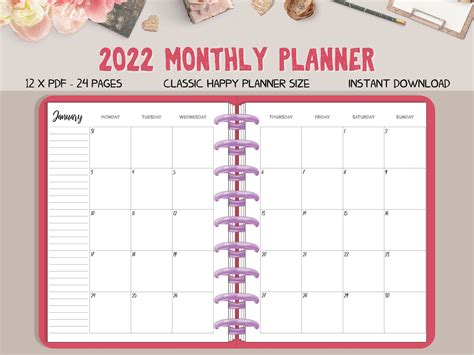 2022 Monthly Planner Printable Classic Planner Inserts Etsy