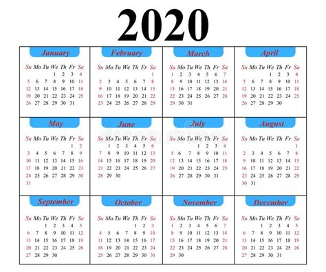 Diseño Simple De Calendario Para 2020 La Semana Comienza El Domingo