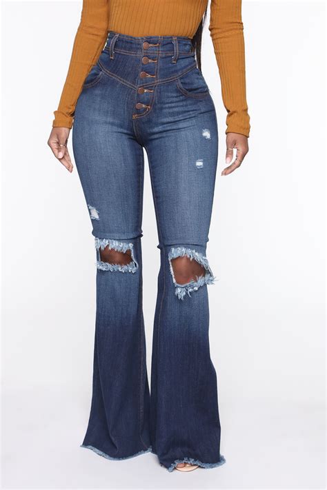 Stacked For Days Bell Bottom Jeans Dark Denim Fashion Nova