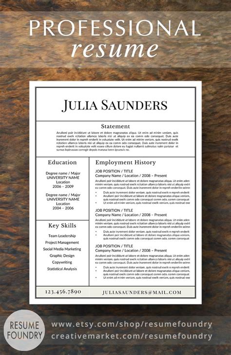 Creative Resume Template Professional Resume Template Instant