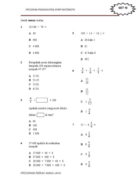 Soalan Matematik  PDF