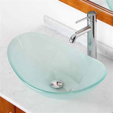 Elite Double Layered Tempered Glass Boat Shaped Bowl Vessel Bathroom
