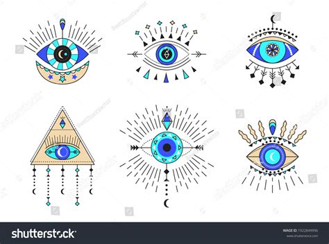 Vektor Stok Evil Eye Icon Vector Set Colorful Tanpa Royalti