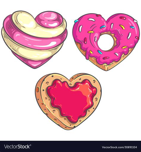 Heart Shaped Candy Donut And Cookie Royalty Free Vector