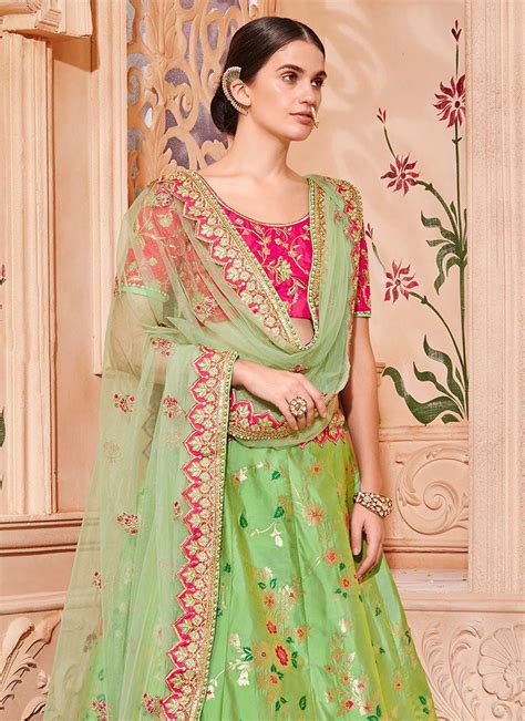 Buy Pista Green Banarasi Silk Wedding Lehenga Choliin Uk Usa And Canada