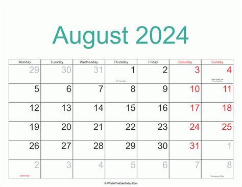 August 2024 Calendar With Holidays The Month Calendars Are Available