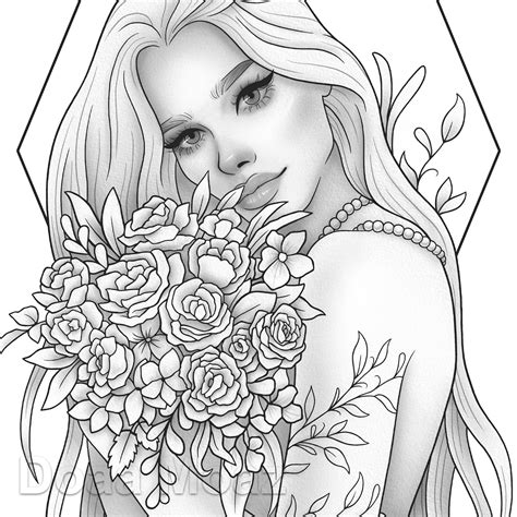 Printable Coloring Page Fantasy Character Girl Floral - Etsy UK