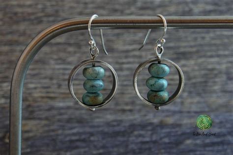 Sterling Silver And Turquoise Magnesite Stone Earrings Boho Style Edgy