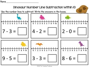 Dinosaur Number Line Addition & Subtraction Within 10 by The Teaching