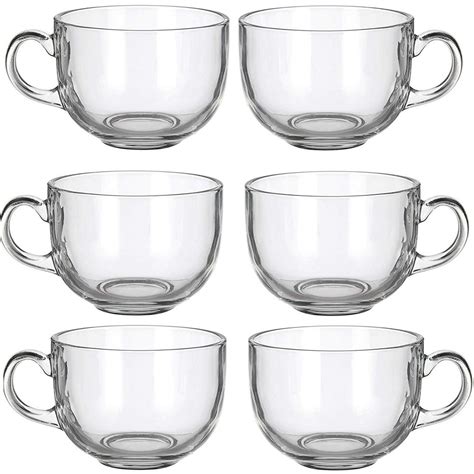 6 Pack Multipurpose Gourmet Coffee Tea Mugs 480 Ml Thick Clear Glass With Handle For Perfect