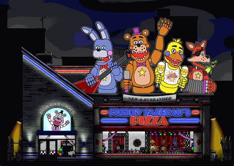 Freddy fazbear's pizzeria was initially called fredbear's family diner, as per phone guy in five nights at freddy's 2. Freddy Fazbear's Pizza (2024) Outside View by Playstation ...