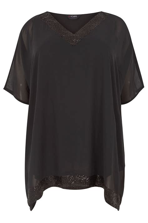 Black Sequin Embellished Cape Top Plus Size 16 To 36