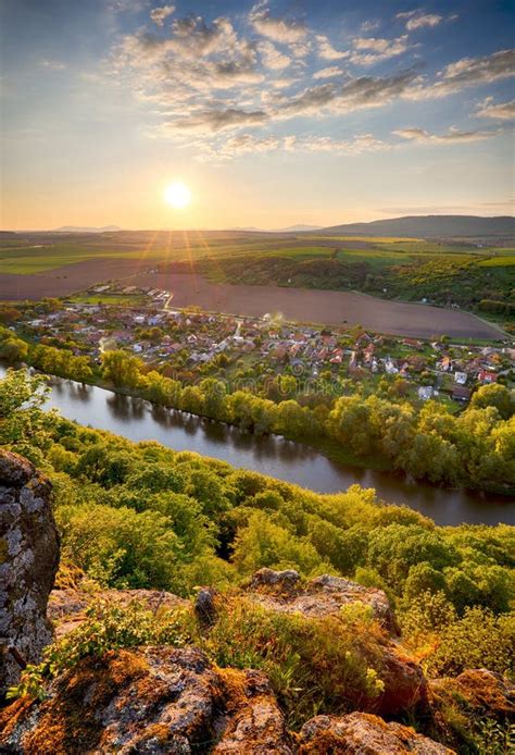Spring Slovakia Panorama Landscape With River Hron Stock Photo Image