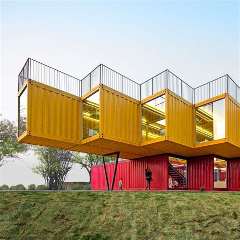 Stacked Shipping Containers Form Temporary Pavilion By People S Architecture Office Container