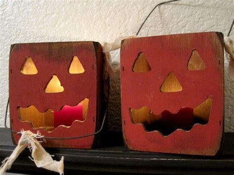Pumpkin Candle Holder Light Box Primitive Wooden Boxes Etsy