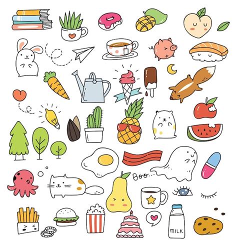 Premium Vector Set Of Various Cute Icon In Doodle Style Isolated On