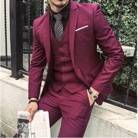Men Suits Maroon 2 Piece Wedding Groom Wear One Button Body Etsy