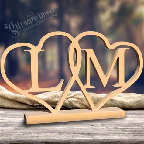 Personalised Heart Initial Wooden Wedding Name Plaque Freestanding