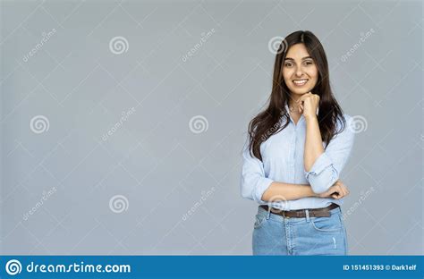 Smiling Confident Indian Businesswoman Look At Camera Isolated On