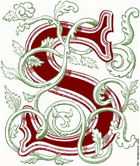 Floriated Initial Capital Letter “s” Coloured Version Fancy Letters