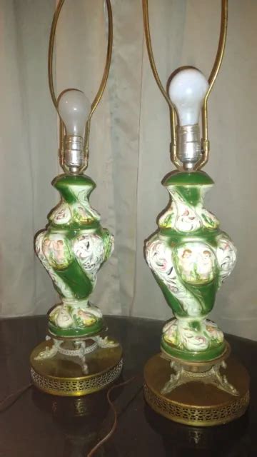Pair Vintage Italian Porcelain Capodimonte Lamps Nude Cherubs