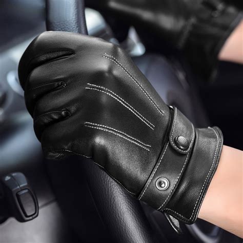 Fashion Black Genuine Leather Men Gloves Business Real Sheepskin Driving Glove Winter Thicken