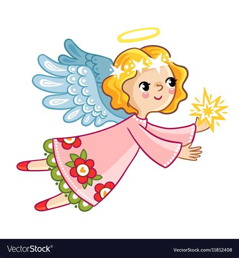 Flying Angel With Wings Holding In Hands Star Vector Image