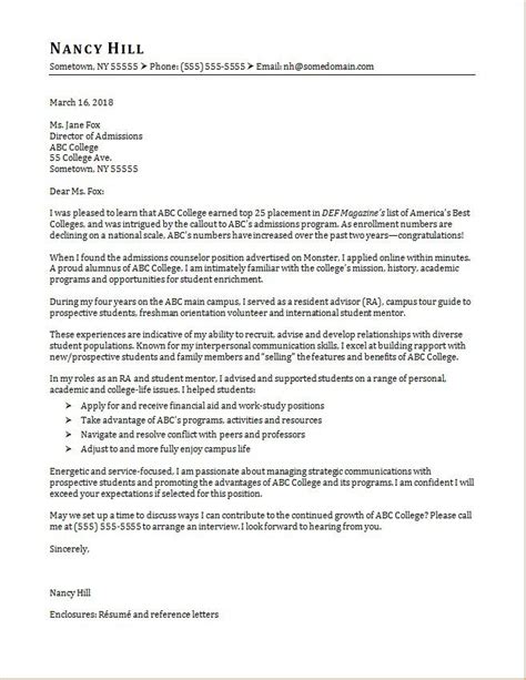 Admission Letter For College With Work Experience High School Student