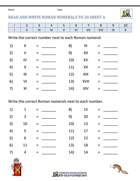Writing Numbers In Roman Numerals Worksheet