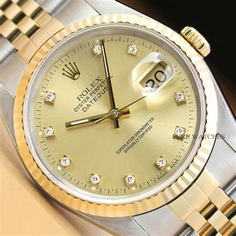 Rolex Mens Datejust 16233 Factory Diamond Dial 18k Yellow Gold And Steel