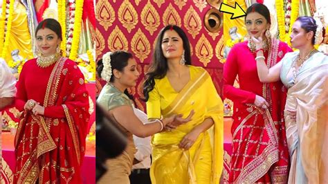 Aishwarya Rai Bachchan Katrina Kaif Jaya Bachchan Kajol Rani Mukherji At Durga Puja Mandap