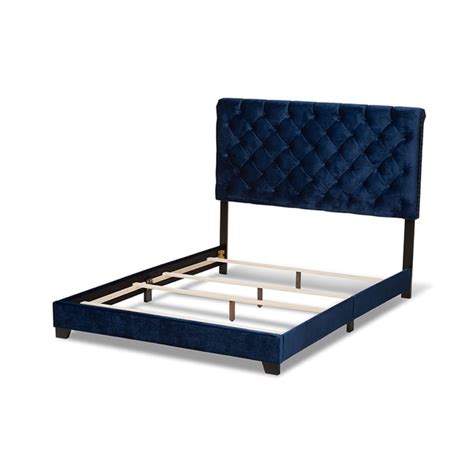 Baxton Studio Candace Navy Blue Navy Velvet Upholstered Queen Bed The