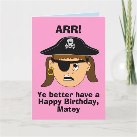 Arr Pirate Girl Funny Birthday Card Template Zazzle Birthday Card