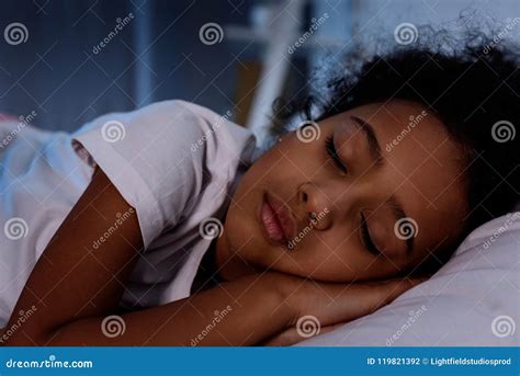 Adorable African American Kid Sleeping In Bed Stock Photo Image Of