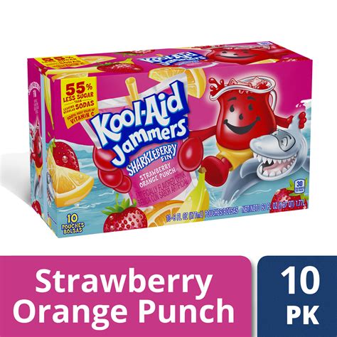 Kool Aid Jammers Strawberry Orange Punch Flavored Drink 10 Ct