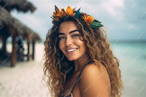 Premium Ai Image Portrait Of An Attractive Young Woman On Tropical Beach