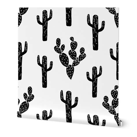 Cactus Wallpaper Cactus Black And White Block Print By Etsy