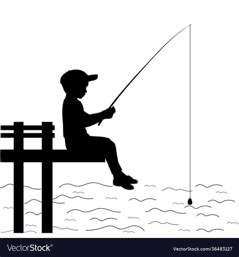 Silhouette Little Boy Is Fishing Royalty Free Vector Image