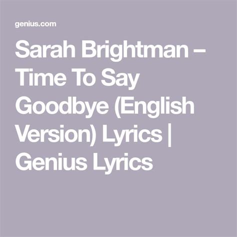Sarah Brightman Time To Say Goodbye English Version Lyrics Genius