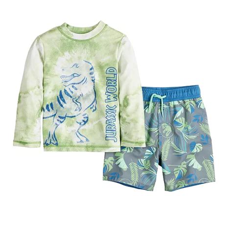 Toddler Boy Jurassic Park 2 Pc Rash Guard And Swim Trunks Swimsuit Set