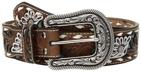 Mandf Western Turquoise Floral Overlay With Lace Edge Belt Womens Belts
