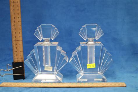 Lot 2 Large Crystal Art Deco Style Perfume Bottles With Daubers