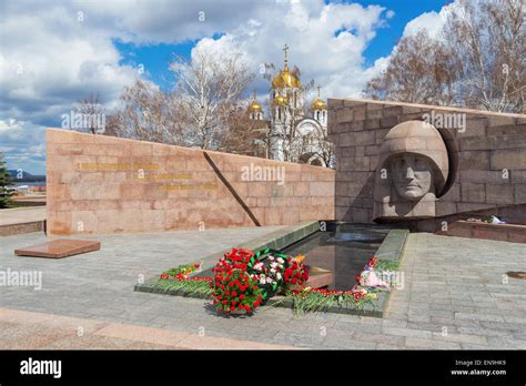 The eternal flame in the memorial complex. The eternal flame was lit