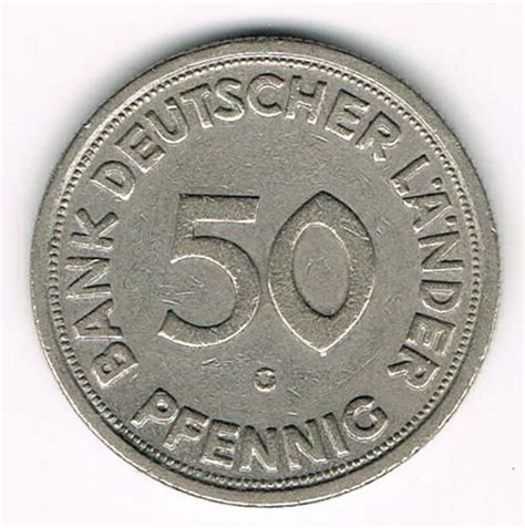 Bdl deutschland 50 pfennig bank deutscher länder 1950 bfr mzz g karlsruhe. West Germany - 50 Pfennig 1950 G Bank deutscher Länder ...