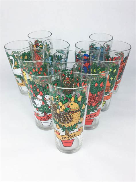 Vintage 12 Days Of Christmas Glasses Full Set Of 12 Blamm Christmas Glasses 12 Days Of
