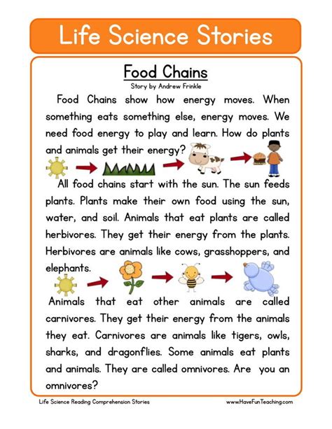 I've included a color and black and white version, as well as a key. Reading Comprehension Worksheet - Food Chains | Science reading, Science reading comprehension ...